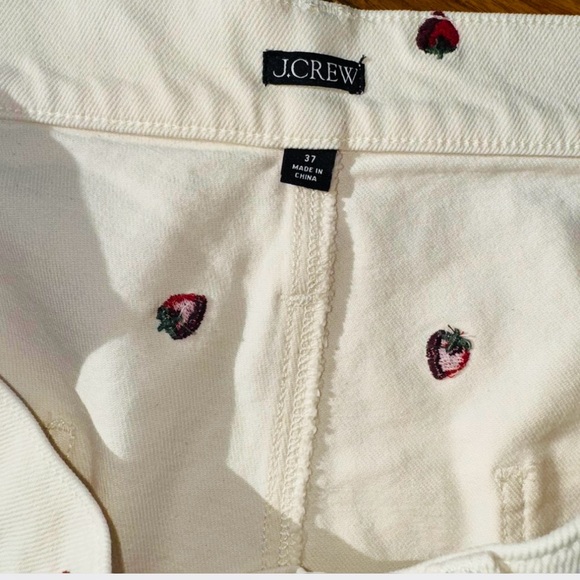 J. Crew Women's Jean Shorts with Red Embroidered Strawberries - Picture 2 of 4